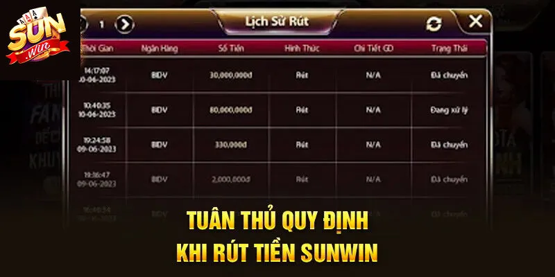 Yêu cầu đặc biệt để rút tiền Sunwin thành công